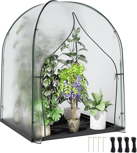 Portable Greenhouse for Outdoors, Green House Tent with Thick Bubble Film Cover, Ground Mat, Zippered Door Walk-in Mini Green House Kit for Outside, 47.2x47.2x71 Inch