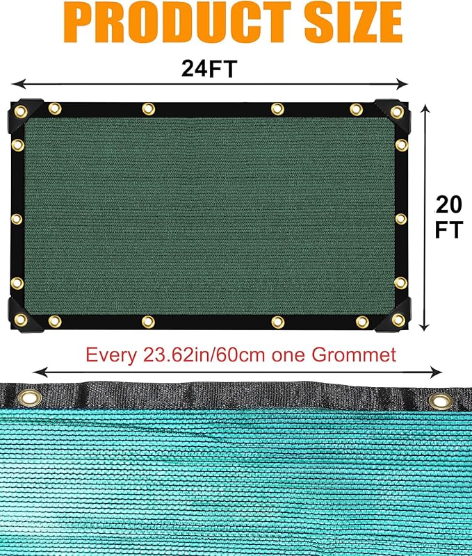 e.share 70% Shade Cloth for Garden, 20 Ft X 24 Ft Sun Shades Outdoor Patio with Grommets for Plant Covers,Porch Screen,Pergola Shade Cover,Greenhouse,Green