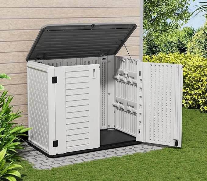 ZZM 4x2.5 FT Outdoor Storage Shed, Resin Waterproof Storage Cabinet for Garden Tools with Lockable Lid,Latch (White)