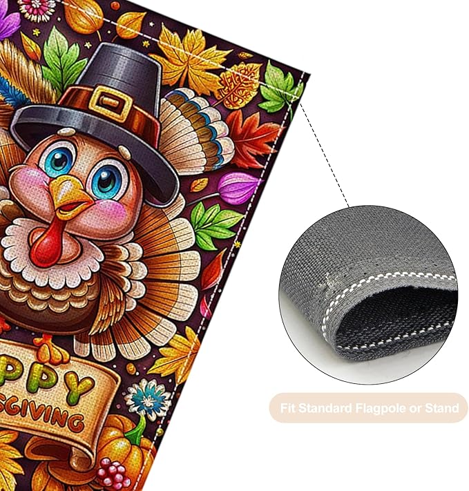 Fall Thanksgiving Garden Flag 12 x 18 Inch Double Sided Turkey Pumpkin Maple Leaves Designs Autumn Burlap Yard Flag for Outside Rustic Yard Outdoor Holiday Home Decoration