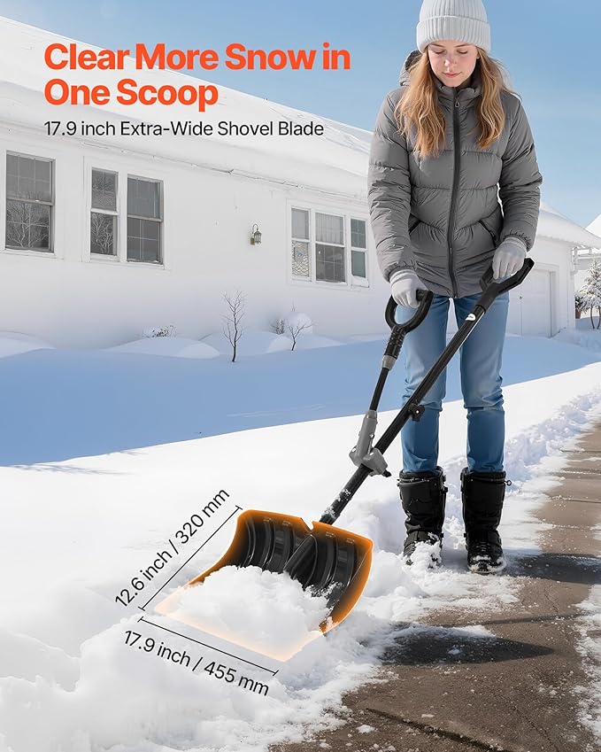 VEVOR Snow Shovel for Driveway, 18 in Wide Plastic Snow Shovel with Assist D-Shaped Handles, Non Slip Grip, Large Capacity Snowplow Shovels, Lightweight Snows Removal Tool for Garden Car Camping