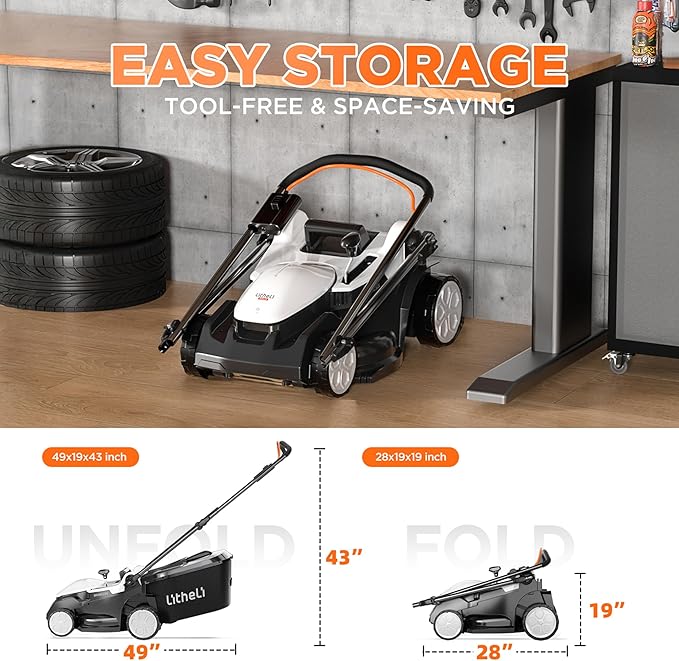 Litheli 16 Inch Lawn Mower 2 x 20V Brushless Electric Mowers for Garden Yards, Lightweight Cordless Lawnmower with 6-Position Height Adjustment, 2 x 4.0Ah Battery Include