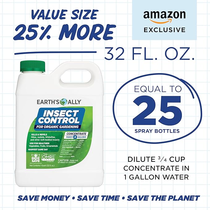 Earth's Ally Insect Control Concentrate for Plants 32 oz | Safe Outdoor & Indoor Plant Insecticide, Spider Mite, Aphid & Mealybug Killer - for Organic Garden & Household Plants