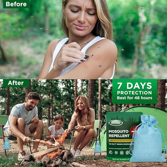 Mosquito Repellent Outdoor Patio & Yard: Natural Citronella & Peppermint Oil Pouches – Safe for Kids & Pets – Essential Oils Formula – Mosquitoes Repeller – Camping & Backyard (10 Pouch)