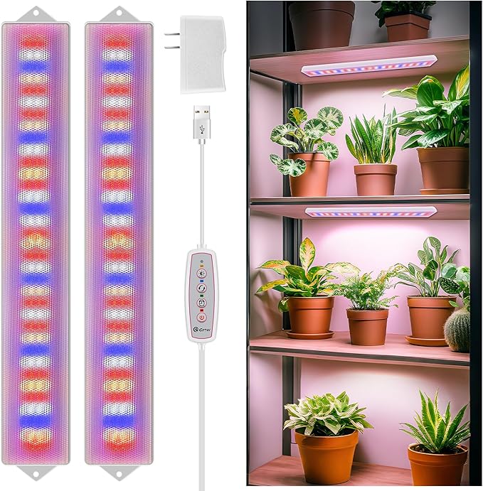 Grow Lights, 20W Red Blue White LED Full Spectrum Plant Lights for Indoor Growing, 210 LEDs Grow Lights for Indoor Plants with 4/8/12/16H Auto Timer,3 Switch Modes, 5 Dimming Levels, 2 Pack.