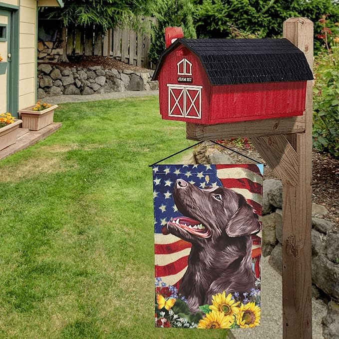 Chocolate Labrador American Flag Patriotic Dog Garden Flag Welcome Party Outdoor Outside Decorations Picks Home House Garden Yard Decor 12x18 Inch