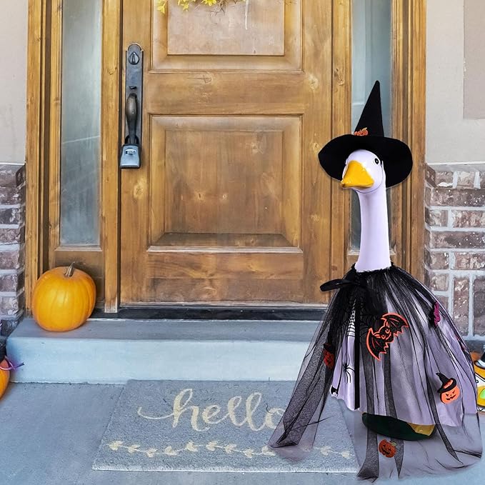 AZYM Halloween Porch Goose Outfits,2 Pcs/Set Pumpkin Bat Spider Cape Yard Goose Statue Clothes for 23" Statue Patio Lawn Garden Halloween Decoration