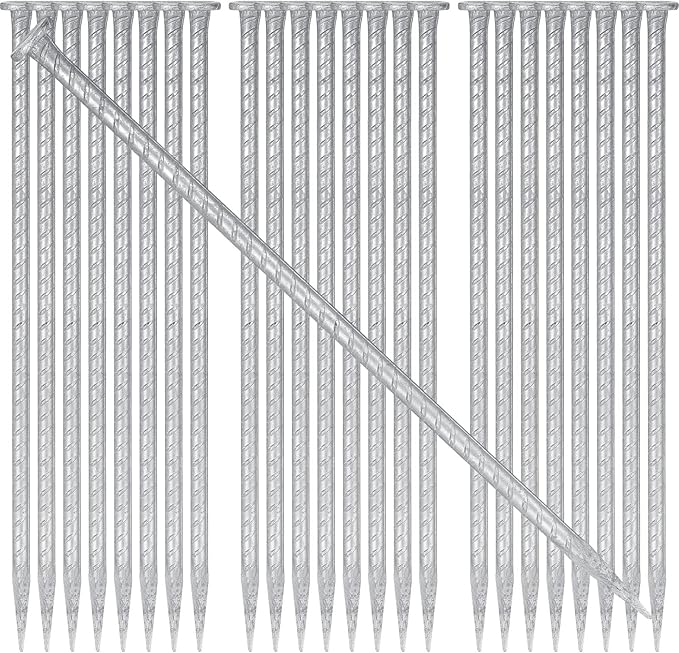 Tandefio 24 Pcs 14 inch Rebar Stakes, 1/2 Inch Diameter Threaded Galvanized Steel Ground Anchors Plant Support Garden Stakes, Heavy Duty Metal Landscape Spikes for Speed Bump Tent