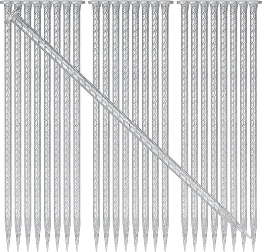 Tandefio 24 Pcs 14 inch Rebar Stakes, 1/2 Inch Diameter Threaded Galvanized Steel Ground Anchors Plant Support Garden Stakes, Heavy Duty Metal Landscape Spikes for Speed Bump Tent