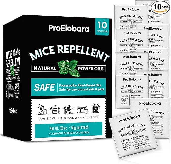 Mouse Repellent Pouches with Peppermint Oil: Natural Rodent Repellent Indoor to Get Rid of Rats, Mice, Squirrels - Safe for Pets and Kids, Rat Repellent for House, Car, Mice Repellent for Outdoor Use