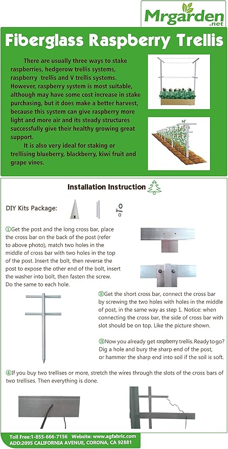 MRGARDEN Raspberry Trellis with Adjustable Arms, Raspberry Stake, Vineyard Trellis 1 Pack
