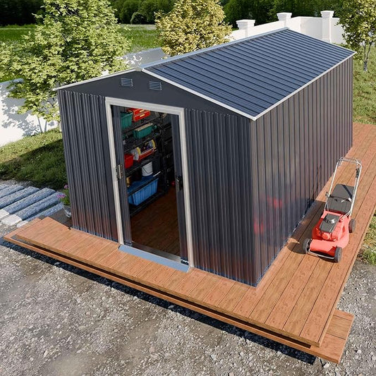 Metal Shed 8x10x6 FT - Steel Tool Storage with Sliding Door and Air Vents - Outdoor Bike Sheds for Garden, Backyard, Patio - Utility Storage Solution