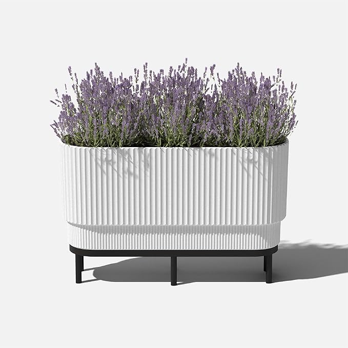 Veradek Demi Series Raised Long Planter for Indoor/Outdoor Use | Made from Plastic & Stone w/Wooden Stand | Modern Patio Décor for Flowers/Shrubs