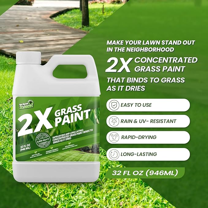 32oz 2X Green Grass Paint for Lawn, Ideal Turf Paint & Green Lawn Spray to Renew Discolored Lawns, Concentrated Grass Dye, Premium Colorant for Vibrant and Lush Greener Lawns