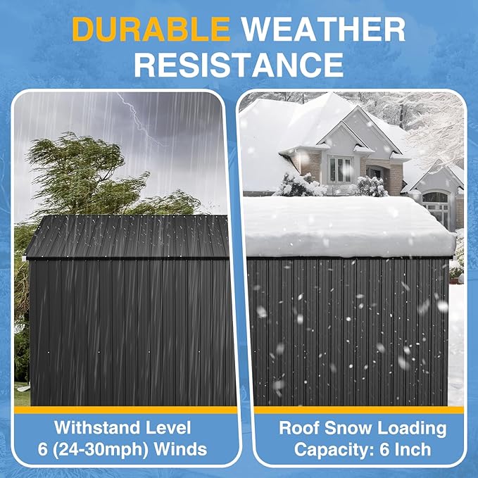 8'x10' Shed Galvanized Steel Storage Sheds with Triple Doors Utility Sheds for Vertical Storage, Dual Lock Lean to Shed with Sloped Roof for Mower, Bike, Garden Tools (Black)