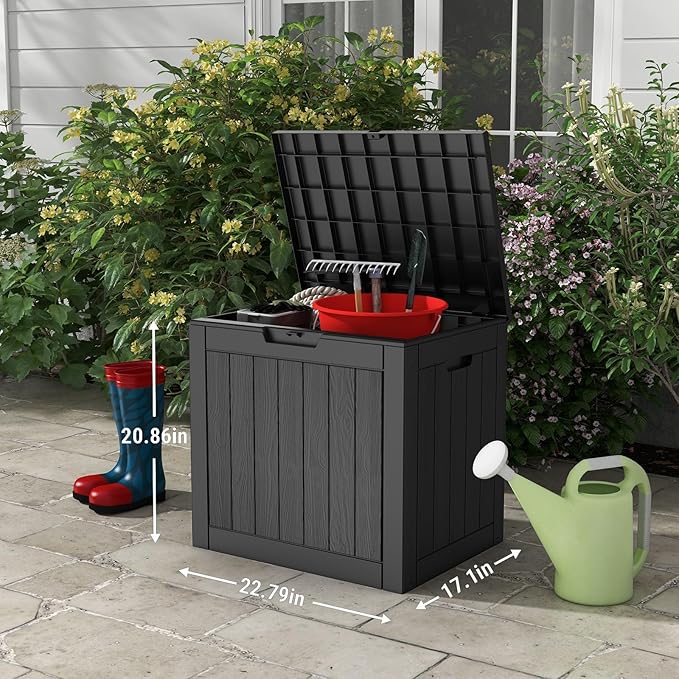 Mars Villa 31 Gallon Deck Box, Outdoor Storage Box Waterproof, Outside Resin Storage Bin for Outdoor Patio Furniture Cushions, Pool Supplies, Garden Tools, UV-Resistant and Weatherproof, Black