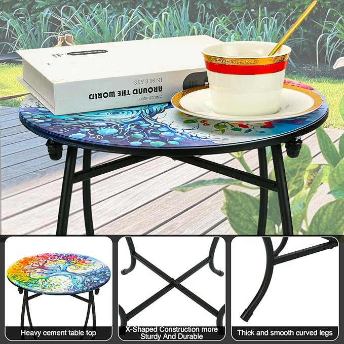 Outdoor Side Tables, 14" Round Patio Side Table, Plant Stand for Indoor Outdoor, Weather Resistant Metal End Table Side Table for Patio Yard Porch Balcony Garden Bedside