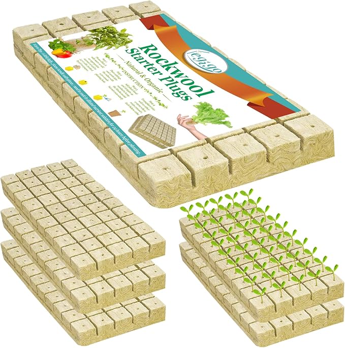 Legigo 1 Inch Rockwool Cubes Seed Starter Plugs for Hydroponics, RockWool Planting Grow Cubes for Hydroponic Tower Garden Soilless Cultivation Plants Germination Cutting Clone (6 Sheet, 300 Plugs)