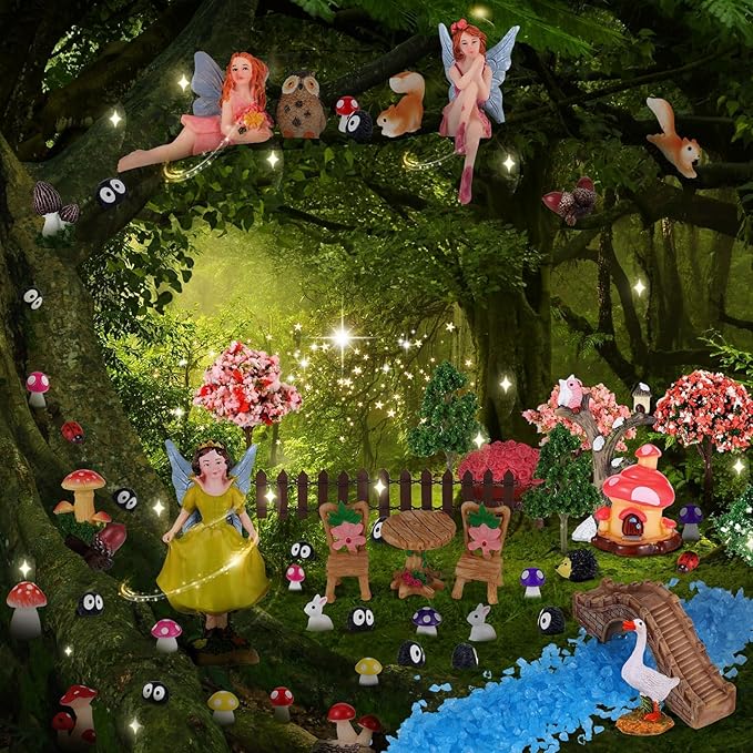 109 Pcs Fairy Garden Accessories Fairy Garden Kit Miniature Fairy Figurines Accessories Fairy Animals Decor Outdoor for DIY Dollhouse