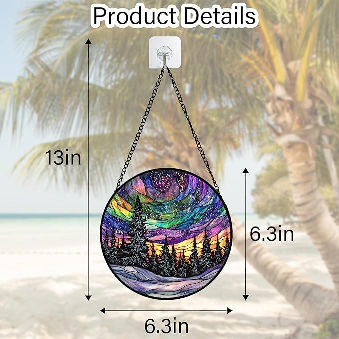 Stained Glass Window Hanging, Van Gogh Night Scene Sun Catchers Colorful Glass Panel Starry Sky Suncatcher Decor for Birthday for Women, Men, Wife, Aunt, and Mom 6.3 in