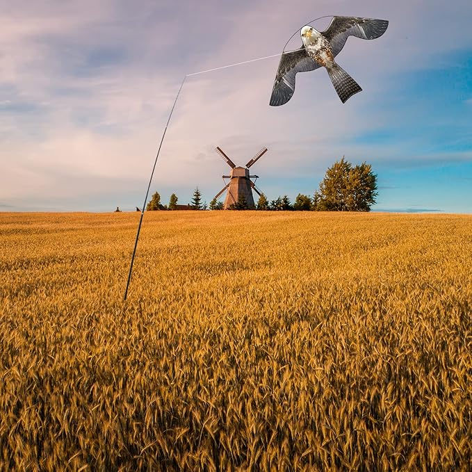Bird Hawk Flying Kite with Pole Crops Farm Protector Bird Scarer Flying Kite with 4m Pole-Style B