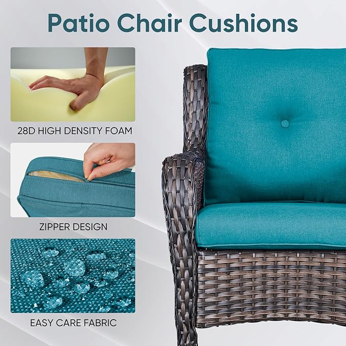 8-Piece Outdoor Patio Cushion Set - Fade & Water Resistant with Removable Olefin Cover, 22x24x4 Inch Memory Foam Cushions for Wicker Sectional Sofa – Peacock Green/Buckle