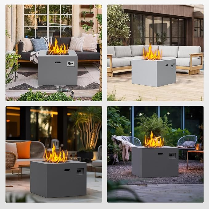 32 Inch Outdoor Fire Pit Table, 50,000 BTU Square Propane Fire Pit with Lid, Lava Rocks, Weatherproof Cover, Alloy Steel Gas Firepit Table for Outside Patio, CSA Certified, Gray