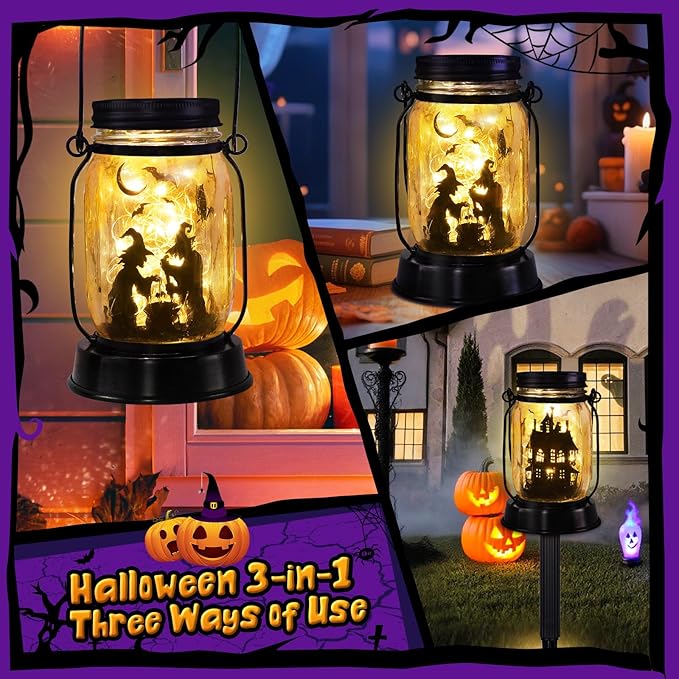 Halloween Decorations Gifts for Women/Men Halloween Witch Solar Lanterns Witch Decorations Outdoor Lights Solar Garden for Yard, Patio,Backyard,Porch Torches Light