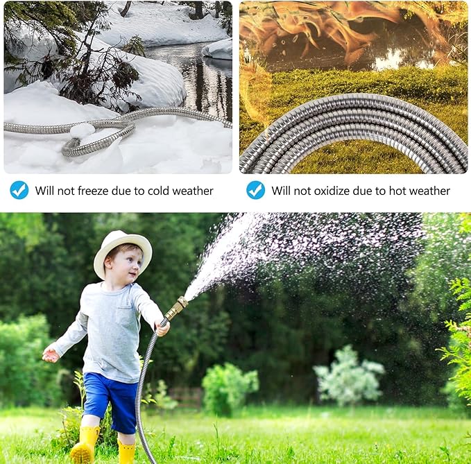 Short Metal Garden Hose 6 ft – 304 Stainless Steel Water Hose Leader, Flexible Hose Extension, Small Lightweight Hose Extender,No Kink Outdoor Hose (6 ft)