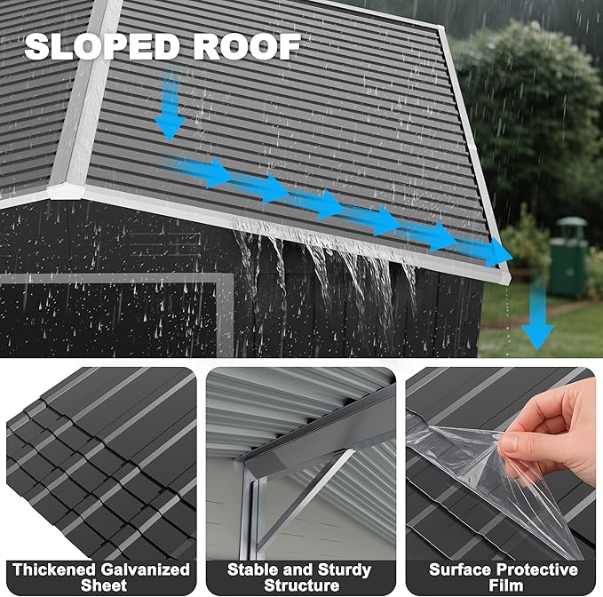 Nuu Garden 8 x 10 FT Outdoor Storage Shed with Sliding Doors, Galvanized Sheet Tool Shed with Sloping Roof, Anti-Corrosion Garden Shed with Air Vents for Backyard Patio Lawn, Black