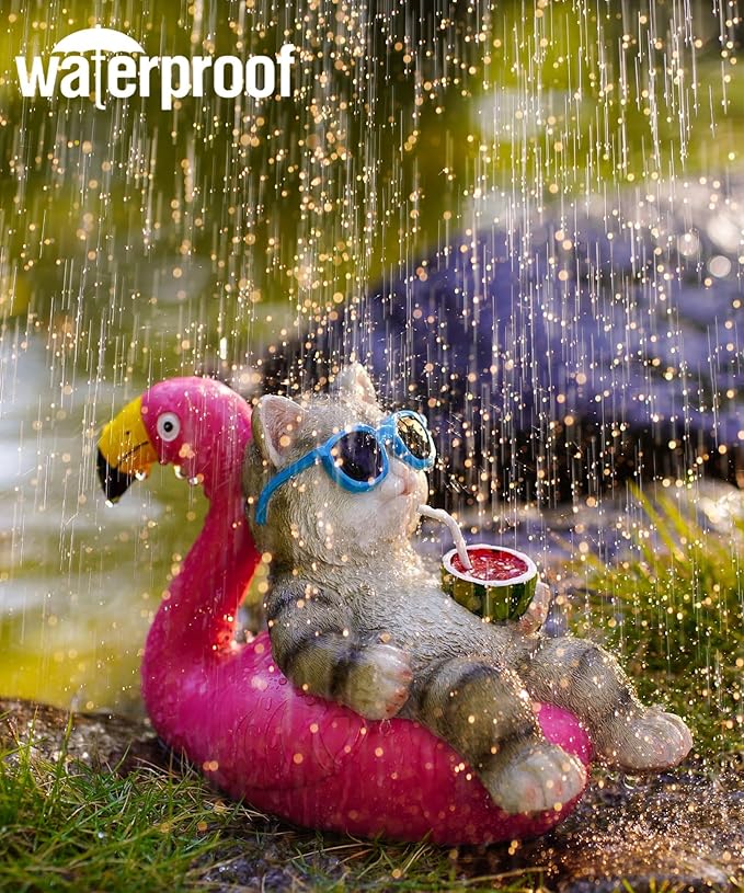 Cat Lying Flamingo Statue: Outdoor Sculptures Clearance for Lawn Porch Patio Balcony Yard - Gifts for Mom Women