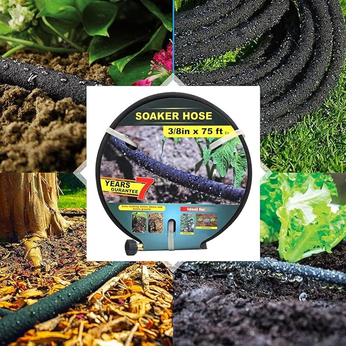 Taisia 3/8 inch Soaker Hose 75ft Water Drip Hose Round Garden Hoses Saves 70％ Water Perfect Delivery Great for Garden Flower Bed (3-8-75FT)