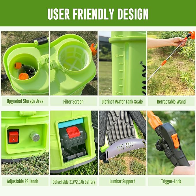 Battery Powered Backpack Sprayer 3.2 Gallon, VAXMAY 80 PSI Electric Graden Sprayer Works with Makita 18V Battery, Weed Lawn Sprayer with Telescopic Wand, 5 Nozzles, 2.0 Ah Battery & Charger Included