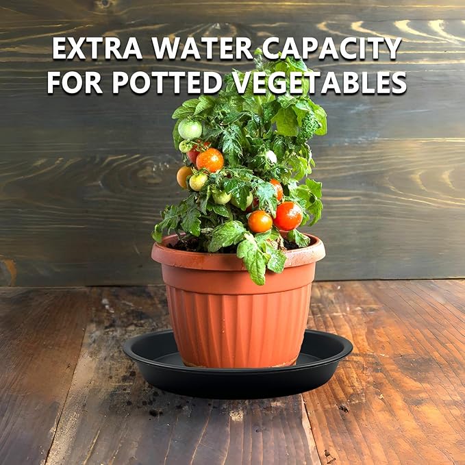 6 Pack 12-Inch Black Plant Saucer Trays, Thick PP Plastic Planter Bases for Large Pots, Strong Flower Pot Water Catcher Plates & Heavy Duty Drip Trays for Patio and Indoor Use
