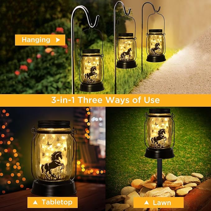 Horse Gifts for Women/Men Horse Lovers Solar Lantern Mom Birthday, Mothers Day, Christmas Gifts, Solar Garden Decoration Outside for Yard, Patio,Backyard,Porch