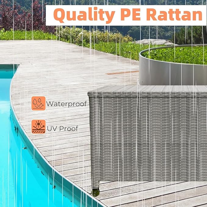 GarveeHome 150 Gallon Large Deck Box, Built-In Handles Patio Storage Box for Storage With Wheels, Rattan Waterproof Outdoor Bins for Cushions, Patio Furniture, Garden Tools(Grey)