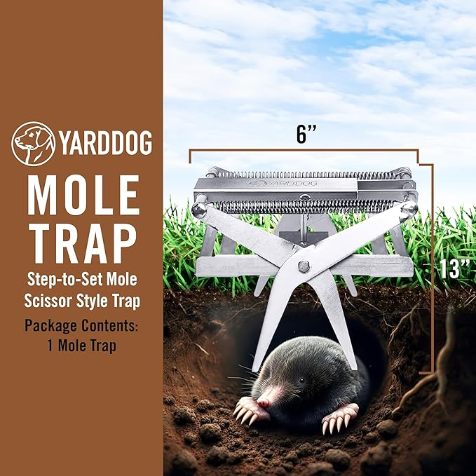 YARDDOG Mole Trap - Step-to-Set Scissor Style, Commercial Grade Durable Steel Ground Exterminator for Lawns, Easy-to-Use & Reusable Design, Silver