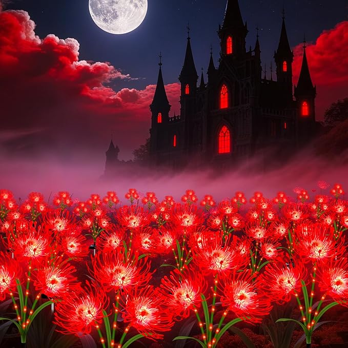 Solar Christmas Outdoor Lights Red Spider Lily – 6 Pack 18-Head Waterproof Garden Flower with Glowing Stems,Decorative Solar Powered Yard,Patio & Lawn Decor,Holiday & Gardening Gifts for Women Grandma