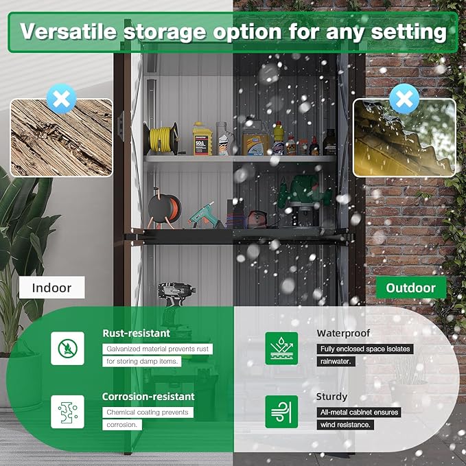 AECOJOY Outdoor Storage Cabinet Waterproof with Shelves, Large Brown Lockable Outdoor Cabinet, Tall Vertical Storage Cabinet Shed Weatherproof Outdoor Cabinets Garden Sheds & Outdoor Storage Clearance