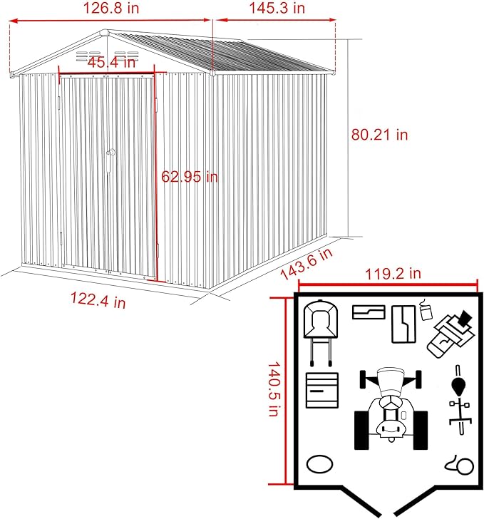 MUPATER Storage Shed 10' x12' for Outdoor, Metal Shed Kit with Lockable Doors and Vents, Patio Tool Shed House for Backyard, Garden, Lawn, Grey