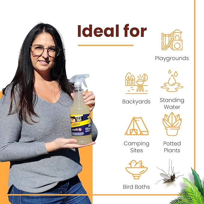 Natural Mosquito Control Ready to Use Spray, Repels Mosquitoes, Ticks, Fleas, Flies, Gnats, and Chiggers Away (32 oz Ready to use)