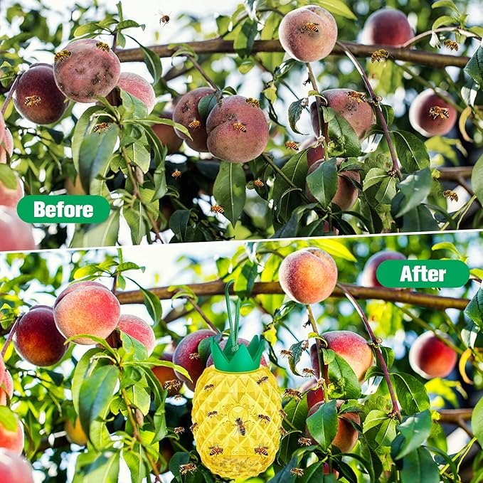 Wasp Traps, Honey Bee Trap for Outdoor Hanging, Sticky Yellow Jacket Insect Catcher, Reusable Insect Trap for Bees and Hornets, 2 Packs