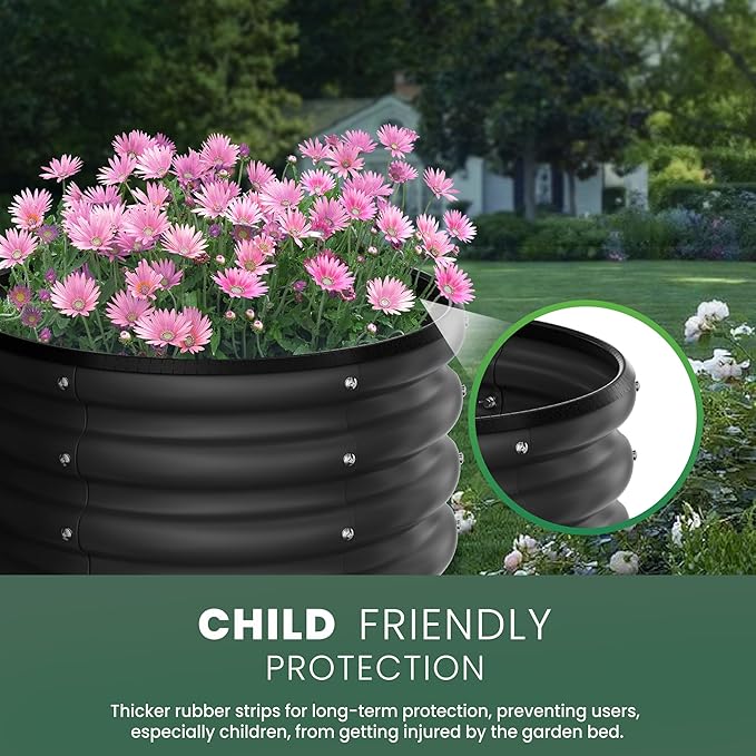 Round Galvanized Raised Garden Bed Kit, 2 x 2 x 1ft Jett Black Galvanized Garden Boxes, Outdoor for Vegetables