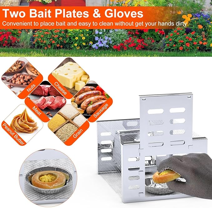 2 Pack Humane Rat Trap, Metal Automatic Continuous Mouse Chipmunk Cage Traps and Other Small Live Animals Cage, Easy to Catch and Release, Work for Indoor Outdoor