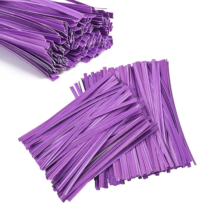 500 Pcs 5" Purple Paper Twist Ties, for Party Cello Candy Bread Coffee Bags Cake Pops