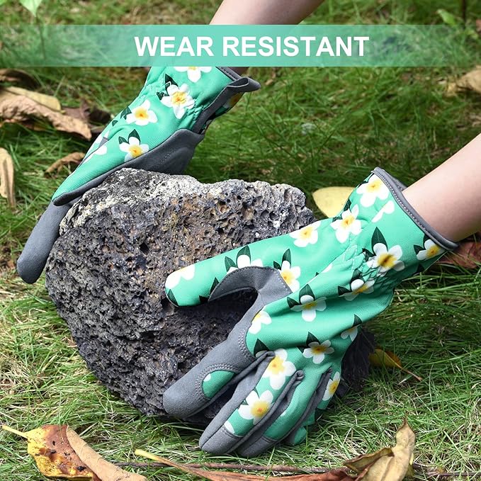 Womens Gardening Weeding Working Gloves, Leather Garden Glove for Women Thorn Proof No Stab for Digging, Planting,Pruning