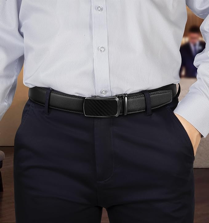 BULLIANT Men's Ratchet Belt 2 Pack-Click Leather Belt Adjustable for Men Gift 1 3/8-Cut for Perfect Fit