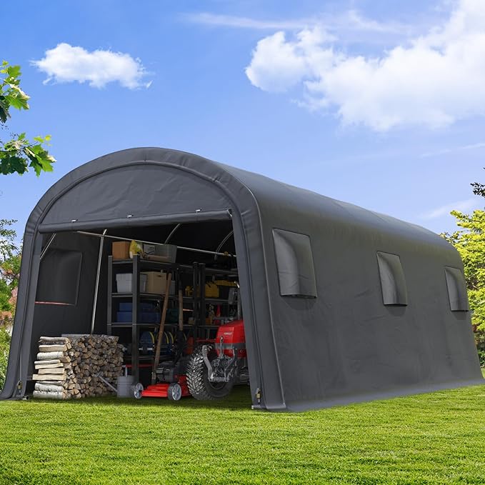 ADVANCE OUTDOOR 13x20 ft Large Space Garage Tent Carports with 2 Roll up Doors & Vents Outdoor Portable Storage Shelter for Vehicle Truck Boat Anti-UV Snow Resistant Waterproof, Gray