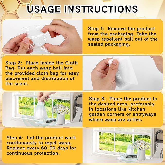 24PCS Wasp Repellent Balls Patio, Natural Peppermint Oil Bee Deterrent for Indoor & Outdoor, Natural Pest Control, Safety for Pet and Kids, Repels Bee, Yellowjacket, Hornet, Wasp, Mud Dauber