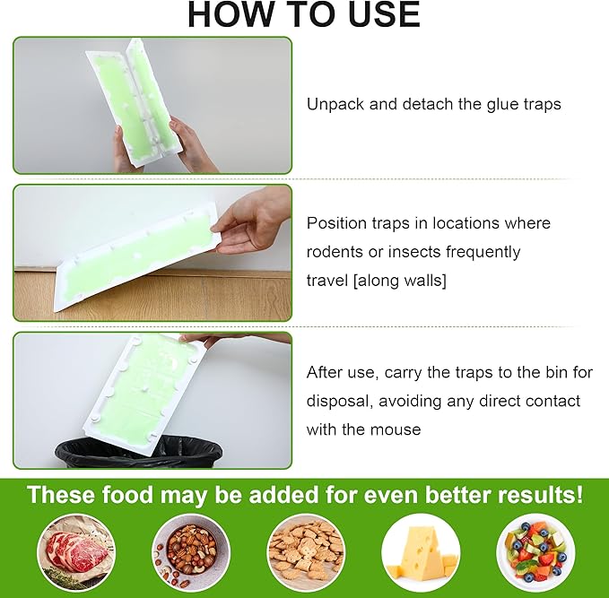 Qualirey 10 Pack Mouse Glue Trap, Super Sticky Traps for Mice and Rats, Pre-Scented, Non-Toxic Mouse Glue Boards, Rodent Sticky Pads Indoor for Home, Easy to Use, Pet Safe Pest Control